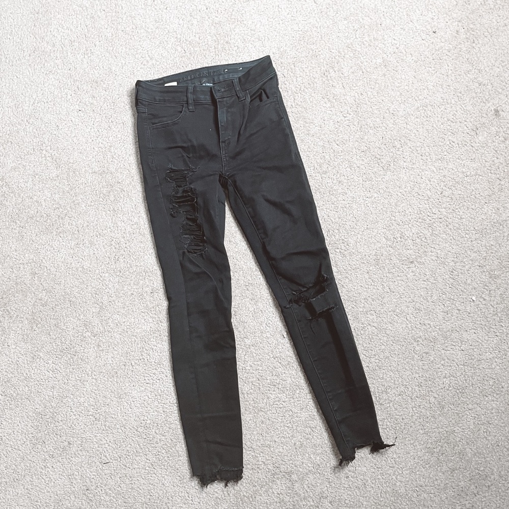 American Eagle black distressed hi-rise jeggings